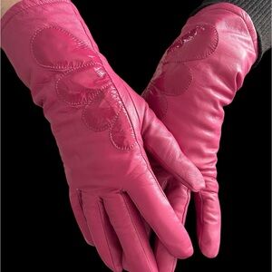 Pink Leather Gloves Gloves & Mittens Accessories